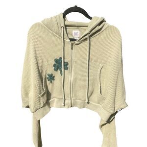Urban-Outfitters Reworked Handmade Shamrock Clover Green Cropped Zip-up Hoodie